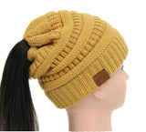 25 Colors Ponytail Beanie Women Stretch Knitted Crochet Beanies Winter Hats For Women Hats Cap Warm Lady Messy