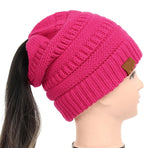 25 Colors Ponytail Beanie Women Stretch Knitted Crochet Beanies Winter Hats For Women Hats Cap Warm Lady Messy