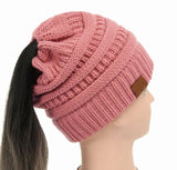25 Colors Ponytail Beanie Women Stretch Knitted Crochet Beanies Winter Hats For Women Hats Cap Warm Lady Messy