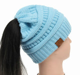 25 Colors Ponytail Beanie Women Stretch Knitted Crochet Beanies Winter Hats For Women Hats Cap Warm Lady Messy