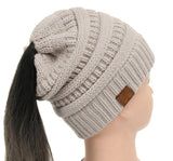 25 Colors Ponytail Beanie Women Stretch Knitted Crochet Beanies Winter Hats For Women Hats Cap Warm Lady Messy