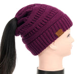 25 Colors Ponytail Beanie Women Stretch Knitted Crochet Beanies Winter Hats For Women Hats Cap Warm Lady Messy