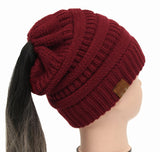 25 Colors Ponytail Beanie Women Stretch Knitted Crochet Beanies Winter Hats For Women Hats Cap Warm Lady Messy