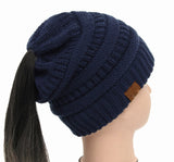25 Colors Ponytail Beanie Women Stretch Knitted Crochet Beanies Winter Hats For Women Hats Cap Warm Lady Messy