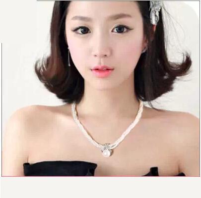 XL42 fashion accessories small fresh crystal x cross pearl chain short design necklace accessories 25g