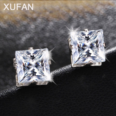 925 Fashion Square CZ Zircon Stud Earrings For Women 8mm Zircon Small Silver color Earrings Minimalist Jewelry Dropshipping