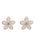 925 Silver Needle Crystal Pierced Flower Earrings for Women Korean White Petal Elegant Acrylic Stud Earring Statement Jewelry