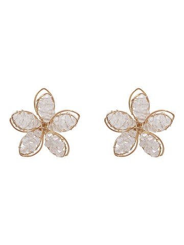 925 Silver Needle Crystal Pierced Flower Earrings for Women Korean White Petal Elegant Acrylic Stud Earring Statement Jewelry