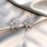 925 Silver Needle Crystal Pierced Flower Earrings for Women Korean White Petal Elegant Acrylic Stud Earring Statement Jewelry