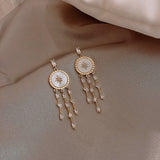 925 Silver Needle Korean Circle Shell Star Earrings for Women Rhinestone Tassel Gold Dangle Drop Earring Pendant Wedding Jewelry