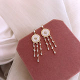 925 Silver Needle Korean Circle Shell Star Earrings for Women Rhinestone Tassel Gold Dangle Drop Earring Pendant Wedding Jewelry