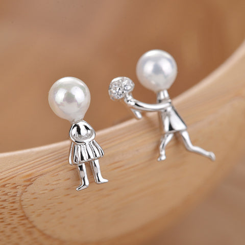 925 Sterling Silver Asymmetry Pearl Stud Earring For Women Wedding Gift Ear Pierced Earrings Fashion Jewelry eh1238