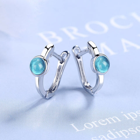 925 Sterling Silver Blue Crystal Round Stud Earring for Women Girl Wedding Gifts Jewelry pendientes eh707