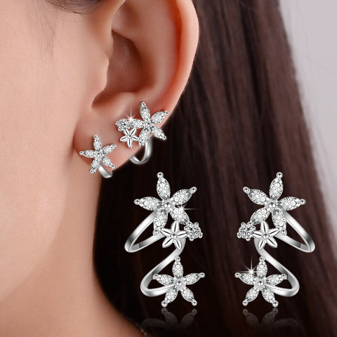 925 Sterling Silver Butterfly Star Flower CZ Zircon Stud Earrings pendientes oorbellen boucle d'oreille Gift