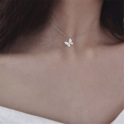 925 Sterling Silver Crystal Butterfly Charm Necklaces & Pendants Choker Statement Necklace For Women Wedding Jewelry dz405