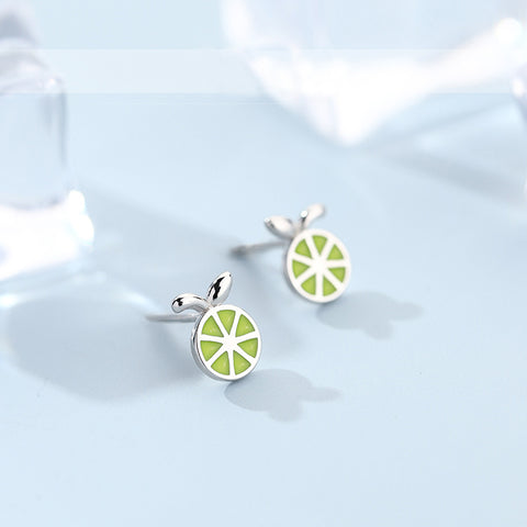 925 Sterling Silver Cut Green Lemon Stud Earring for Women Girl Wedding Gifts Jewelry pendientes eh097