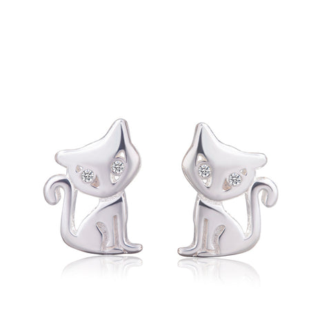 925 Sterling Silver Hypoallergenic Animals Cat Stud Earring for Women Girl Wedding Jewelry Brincos A188