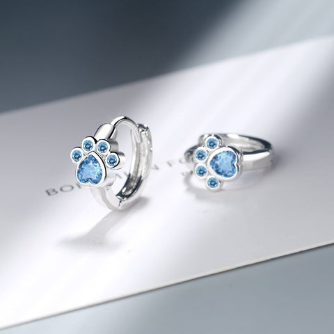 925 Sterling Silver Piercing Crystal Cut Cat paw Charm Stud Earring For Women Earrings Wedding  Jewelry pendientes eh263