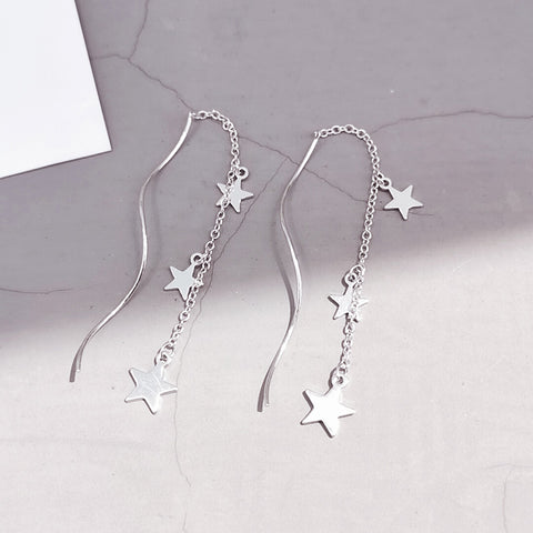 925 Sterling Silver Tassel Star Long Drop Earrings For Women Wedding Jewelry Earring Female Brinco oorbellen eh338