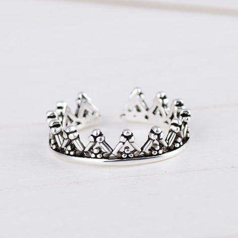 925 Sterling Silver Vintage Design Crown Rings For Women Adjustable Finger Ring Personality Anillos Birthday Gift A155