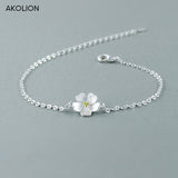 AKOLION Silver Cherry Blossoms Bracelets  925 Charm Flower Bracelets For Girl Women Fashion Jewelry