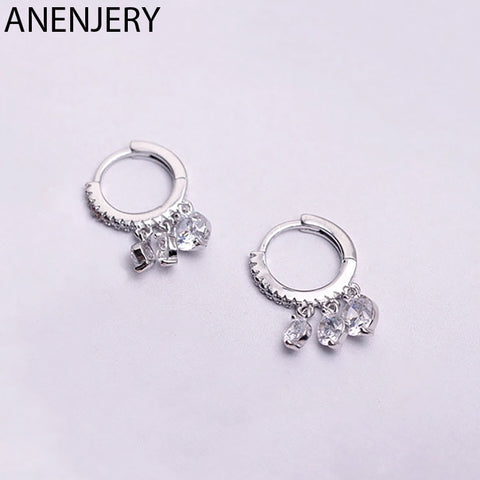 ANENJERY 2019 New Trendy AAAAA Zircon Water Drop Tassel Earrings For Women 925 Sterling Silver Earrings oorbellen S-E861
