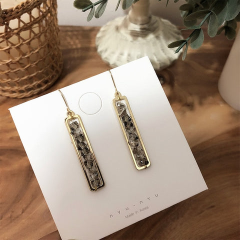AOMU Vintage Elegant Metal Crystal Geometric Long Rectangle Blue Dangle Drop Earrings for Women Girl Party Jewelry Gift Brincos