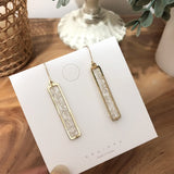 AOMU Vintage Elegant Metal Crystal Geometric Long Rectangle Blue Dangle Drop Earrings for Women Girl Party Jewelry Gift Brincos