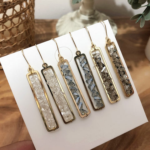 AOMU Vintage Elegant Metal Crystal Geometric Long Rectangle Blue Dangle Drop Earrings for Women Girl Party Jewelry Gift Brincos