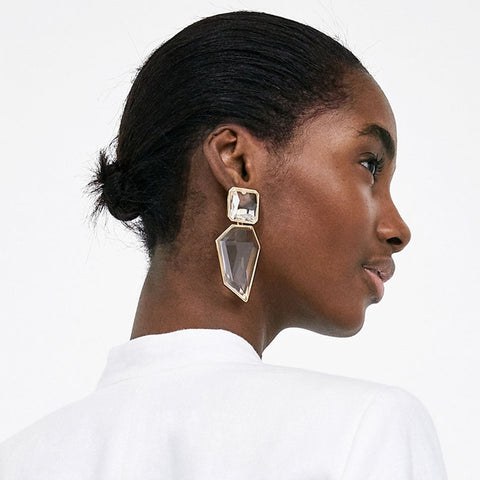 AOTEMAN Women Trendy Geometric Acrylic Statement Drop Earrings ZA OL Style Transparent stone earrings with golden edges brincos