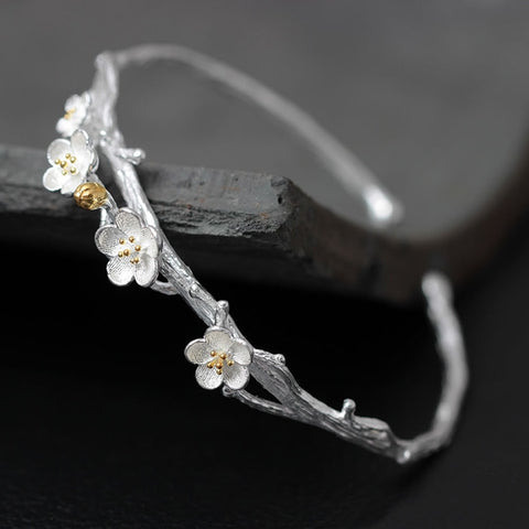 Acecare S925 silver bracelet female opening adjustable creative plum handmade silver rain flower wreath retro art classical