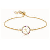 Adjustable Rainbow Zircon 26 Letter Bracelet for Women shell Cz initial Bracelet Femme Snake Chain Jewelry Christmas gifts