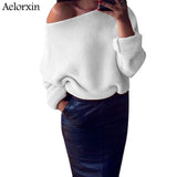 Aelorxin Autumn Off Shoulder Sweater Women 2019 Knitted Women Sweaters and Pullovers Solid Jumper Winter Christmas Sweater S-XL