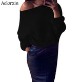 Aelorxin Autumn Off Shoulder Sweater Women 2019 Knitted Women Sweaters and Pullovers Solid Jumper Winter Christmas Sweater S-XL