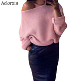 Aelorxin Autumn Off Shoulder Sweater Women 2019 Knitted Women Sweaters and Pullovers Solid Jumper Winter Christmas Sweater S-XL