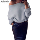 Aelorxin Autumn Off Shoulder Sweater Women 2019 Knitted Women Sweaters and Pullovers Solid Jumper Winter Christmas Sweater S-XL