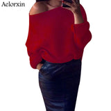 Aelorxin Autumn Off Shoulder Sweater Women 2019 Knitted Women Sweaters and Pullovers Solid Jumper Winter Christmas Sweater S-XL