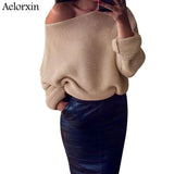 Aelorxin Autumn Off Shoulder Sweater Women 2019 Knitted Women Sweaters and Pullovers Solid Jumper Winter Christmas Sweater S-XL