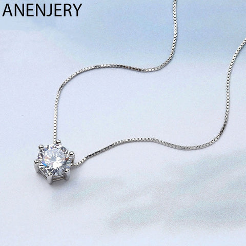 Anenjery 925 Sterling Silver Necklace Six Claw AAA CZ Mosaic Zircon Choker Necklace For Women collier Valentine's Day Gift S-N46