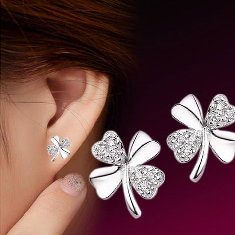 Anenjery Hot Sale 925 Sterling Silver Earrings brincos pendientes Lucky Clover Stud Earrings For Women Gift oorbellen S-E55