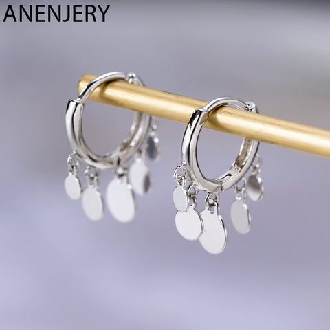 Anenjery Ins Round Disc Tassel Earrings For Women 925 Sterling Silver Earrings oorbellen pendientes 2019 New Trendy S-E893