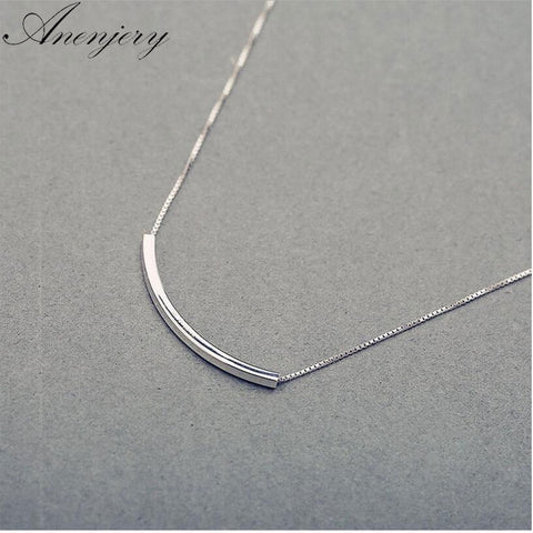 Anenjery Simple Fashion 925 Sterling Silver Necklace For Women Stereo Pipe Necklace Box Chain Choker S-N193