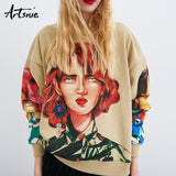 Artsnie streetwear character print women sweatshirt spring 2019 o neck long sleeve pullover knitted oversized hoodie sweatshirts