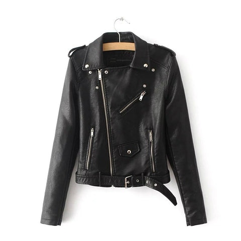 Autumn Black Basic Jacket Women 2019 Casual Zipper Short Faux Leather Motorcycle Jacket PU Leather Jacket Ladies Street Coat