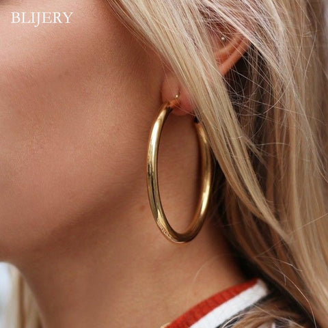 BLIJERY 2019 New Fashion Circles Hoop Earring For Women Steampunk Jewelry Vintage Gold Silver Color Statement Earrings Brincos
