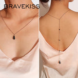 BRAVEKISS Sexy Water Drop Tassel Retro Back Chain Necklace Love Wedding Pendant Fashion Jewelry Accessories for Women BPN1337