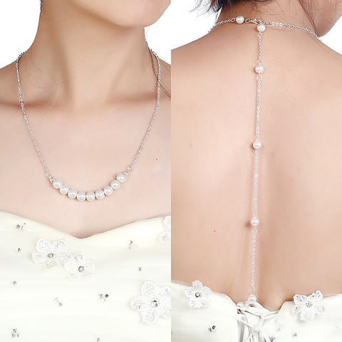 Back Drop Necklace Bridal Wedding Simulated Pearl Backdrop Necklaces Back Chain Jewelry For Women Backless Dress Accessories