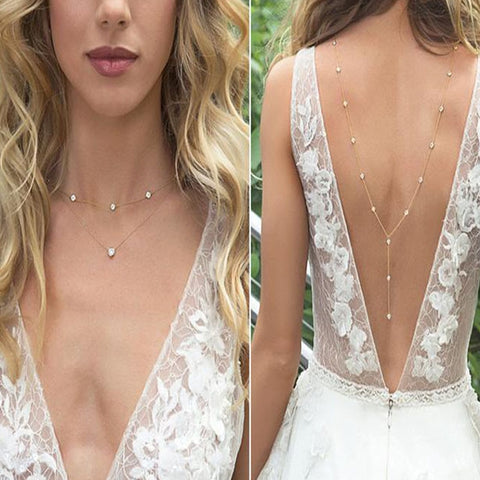 Backdrop Necklace Beautiful Crystal Rhinestone Back Silver or Gold Chain Necklaces Wedding Party Prom Jewelry Gifts for Her