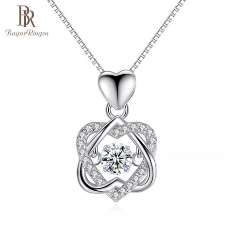 Bague Ringen 100% real 925 Silver necklace with round zircon pendent rose gold color silver jewelry woman wedding party gift
