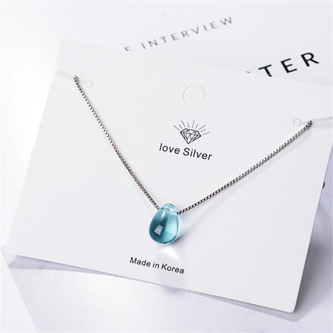 Beautiful Female Blue Crystal 925 Sterling Silver Jewelry Simple Water Drop Temperament Clavicle Chain Pendant Necklaces H368